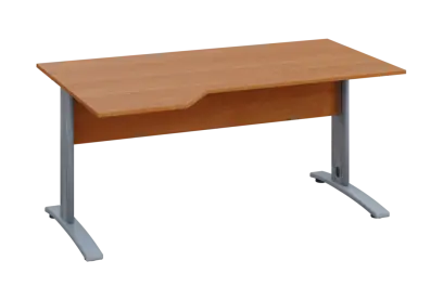 EZK 28 - 164 stůl kancelářský, rohový, levý, kovová podnož stříbrná, deska 25 mm, široký 1600 mm, olše jantar